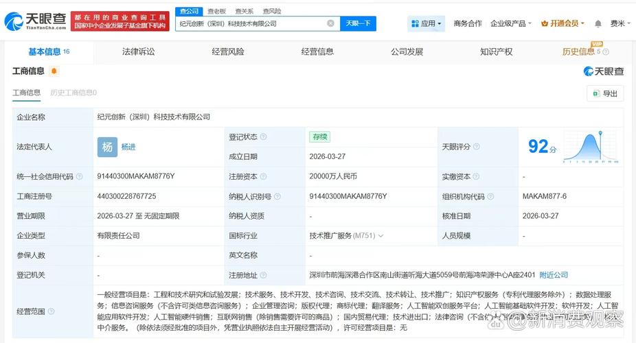 注册资本2亿人民币,经营范围包括工程和技术研究和试验发展,人工智能